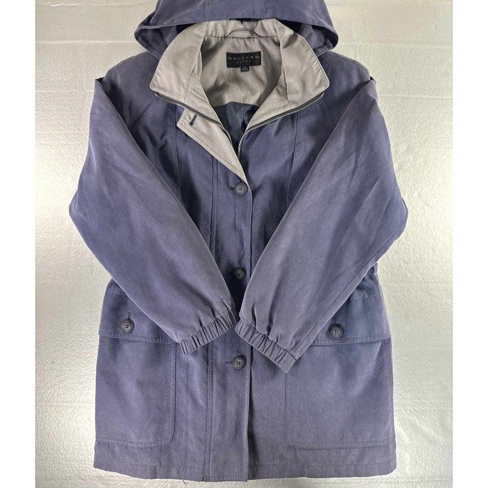VTG Gallery Petite Faux Suede Hooded Jacket PS Purple Zip Button‎ Parka 90s